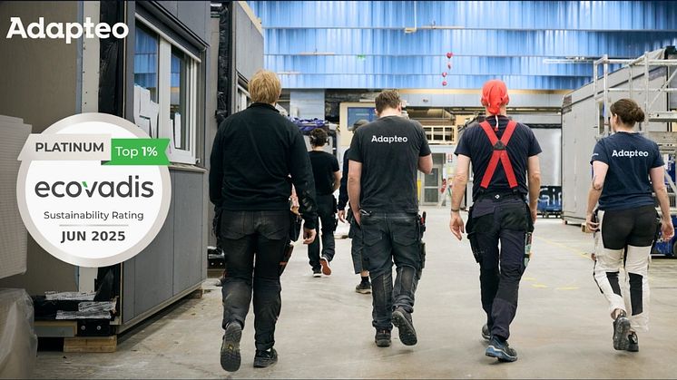 Adapteo Group har tilldelats Platinum-medalj i EcoVadis hållbarhetsbedömning för 2025.