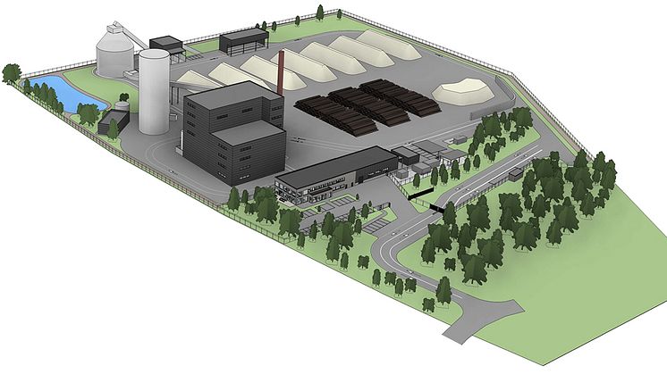 <span>Bilden visar ett layoutförslag för hur ett nytt kraftvärmeverk skulle kunna se ut. Illustration från Hedemora Energi.</span>