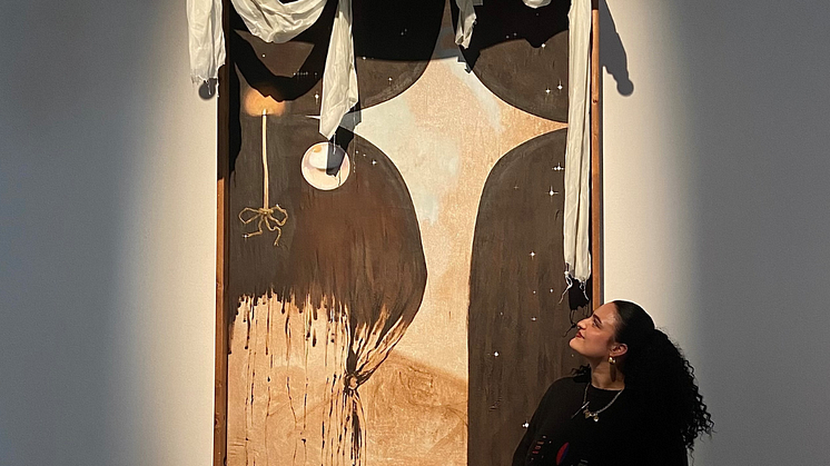 Bec Nicholson, Fine Art graduate from Northumbria University, is pictured with some of her work on display.