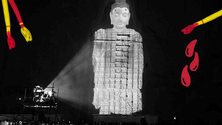 Projektion av buddhastaty i Bamiyandalen i Afghanistan. Foto: Latif Azimi