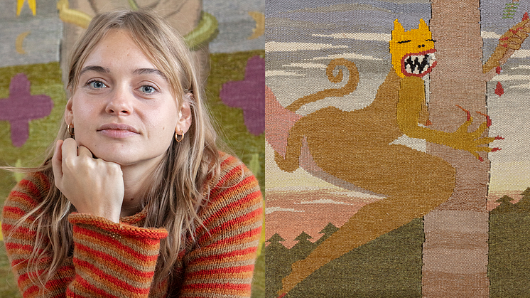 Portrait of the artist Lisa Englund and a picture of one of her works. Picture: Johan Österholm