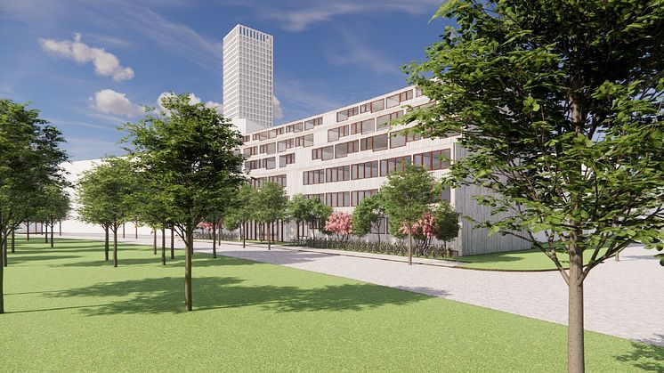 Illustration av det föreslagna vandrarhemmet i Brunnshög