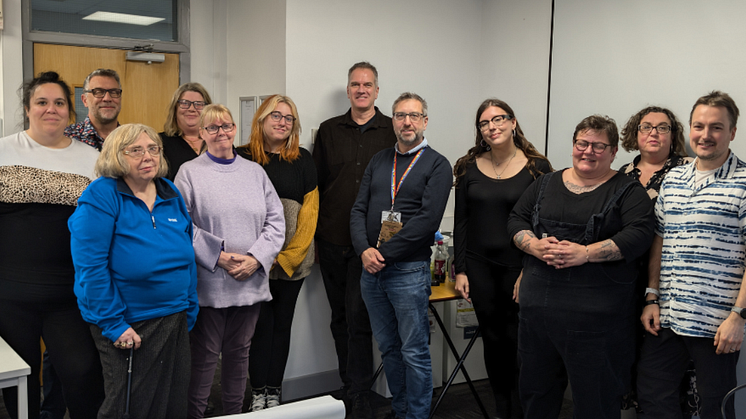 Members of the Lived Experience Academy project team are pictured with students from the Certificate in Public Involvement and Co-Production programme at Northumbria University.