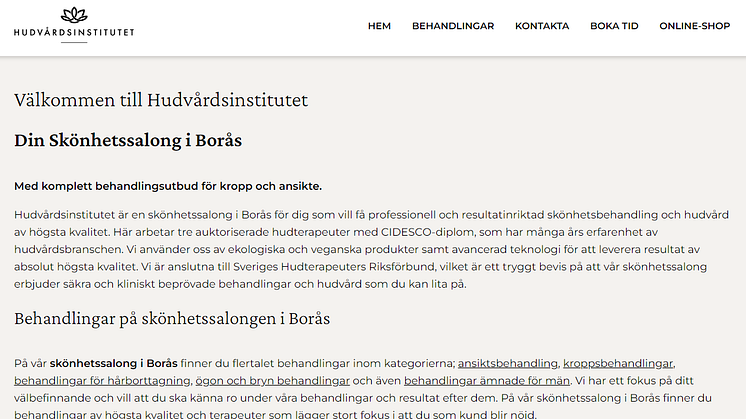 Hudvårdsinstitutet i Borås Startsida på deras webbplats