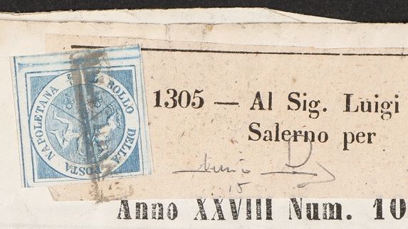 Naples. 1860. TRINACRIA, 1:2 tornese, blue. Pos. 40. Excellent and flawless copy with large margins on wrapper on complete newspaper "L'Omnibus" dated .jpeg