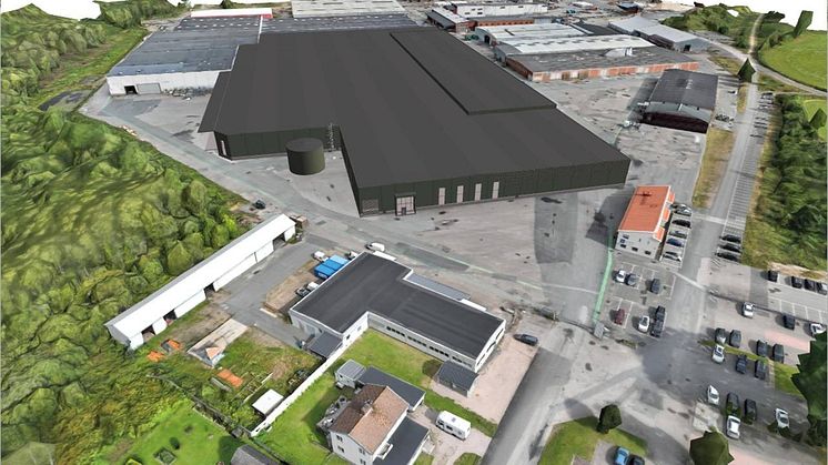 Rendering av ny fabrik på Myresjö fabriksområde