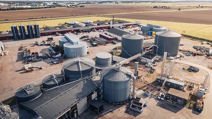 Uppsala Vattens biogasanläggning vid Kungsängens gård i Uppsala. Foto: BioDriv Öst