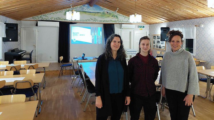 Lovisa Gustafsson, sakkunnig i elektrifiering och infrastruktur på BioDriv Öst och från Tierps kommun Moa Lindholm, utredare och utvecklare inom hållbarhetsfrågor  och Lena Wänkkö, koordinator näringsliv och turism.