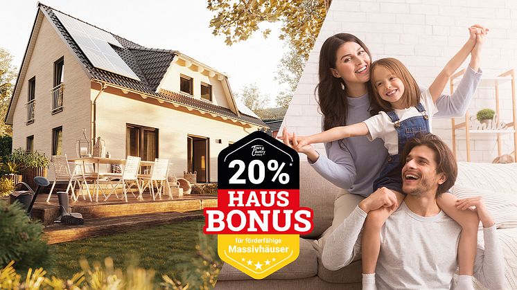 Wer jetzt bauen möchte, kann sich einen 20% Hausbonus* von Town & Country Haus sichern.