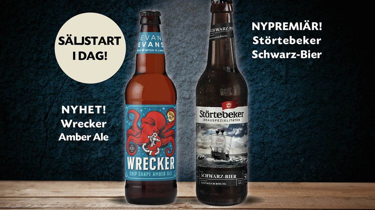 Wrecker från Evan Evans i Wales, Storbritannien och tyska Störtebeker Schwarz-Bier. Två nykomlingar i Systembolagets tillfälliga sortiment den 17 januari.