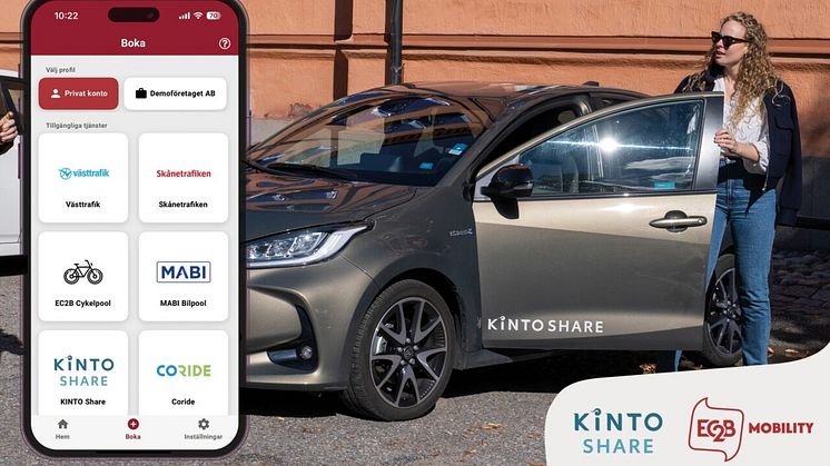 EC2Bs kunder kan nu enkelt kan ta del av KINTOs poolbilar - samlar kollektivtrafik, bilpool, cykelpool, samåkning och parker