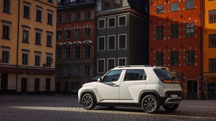 Nya Hyundai INSTER – en liten elbil med stor personlighet, imponerande räckvidd och oöverträffad mångsidighet. Foto: Simon Hamelius