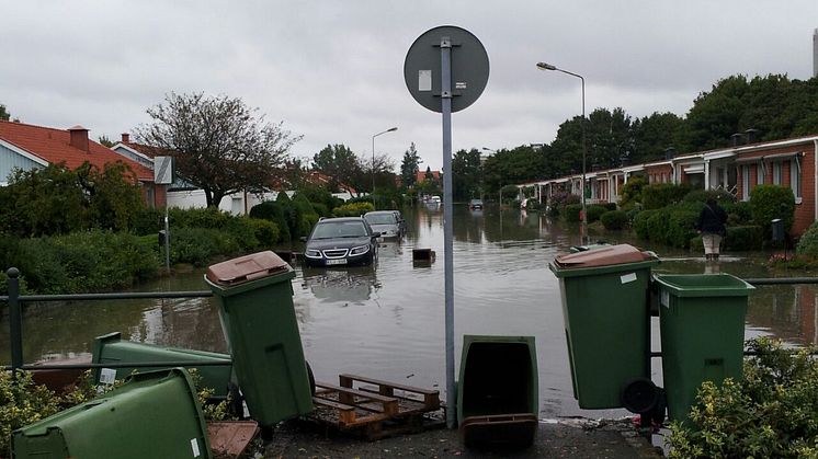 Översvämning efter skyfallet Arvid 2014