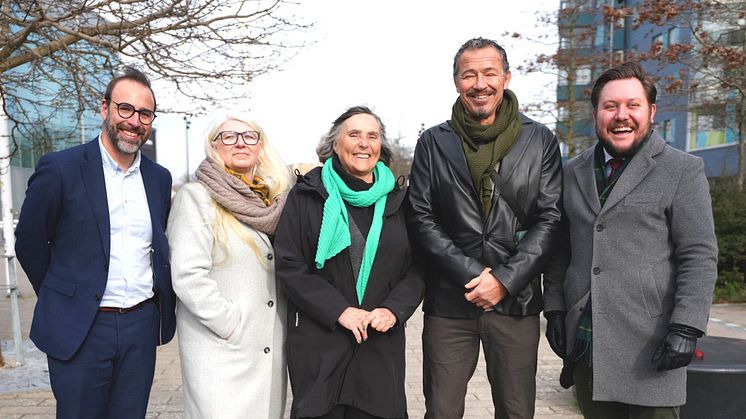Lunds idrottschef Michael Holmkvist, ordförande i PIL Marianne Lager, pristagare Karin Prellner, pristagare Michel Grant och kultur- och fritidsnämndens ordförande Sebastian Jaktling (S).