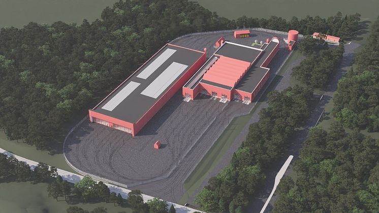 Visionsbild av den planerade spårvägsdepån i Nåntuna. Bild: Region Uppsala