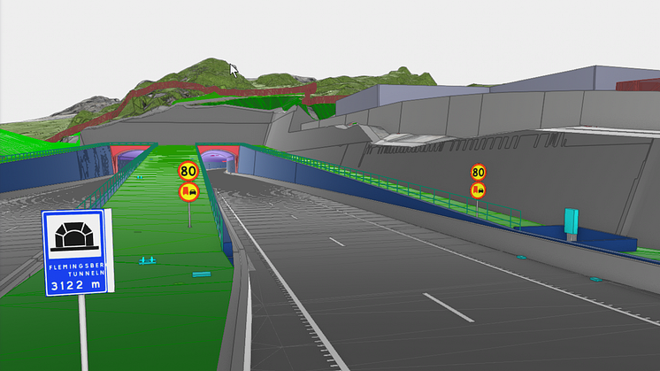 3D-skiss direkt från Trimble Connect som visar Flemingsbergstunneln från södra sidan.