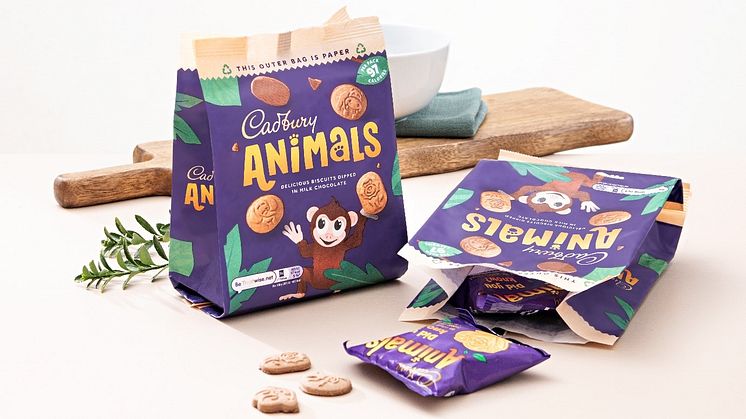 Image of the "Cadbury Animals" biscuits in new paper packaging