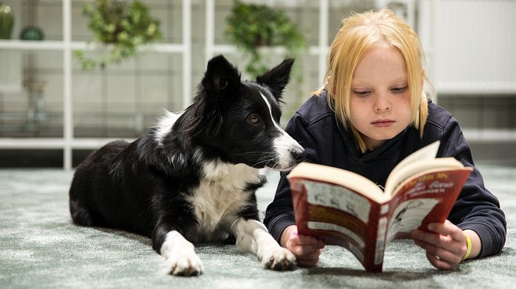 Barn som läser för hund. Foto: Patrik Söderman