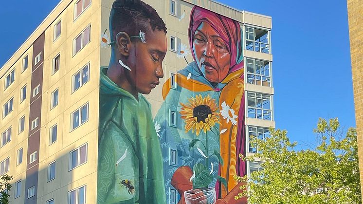 Bostadshus i Malmö med muralmålning