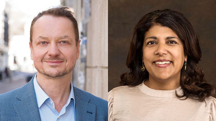 Professor Frank Biermann, Universiteit Utrecht och ﻿Professor Aarti Gupta, Wageningen University, blir gästprofessorer i klimatledarskap vid Uppsala Universitet under 2025.  Photo: Unmask Photography.