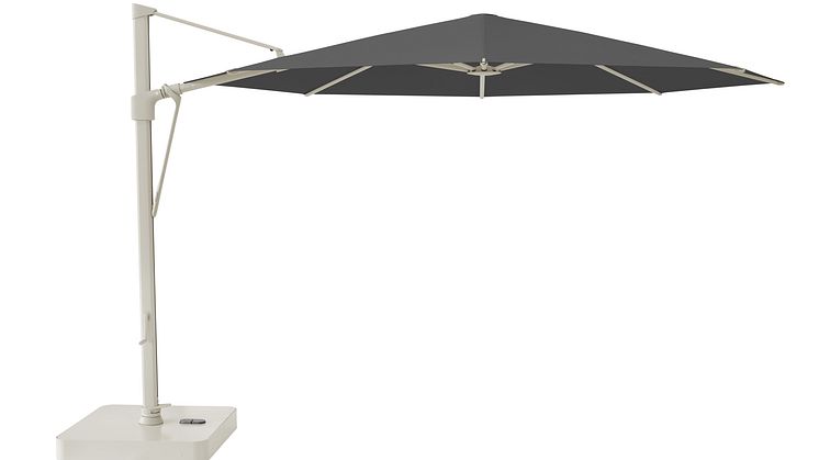 Neuheit 2026 von Glatz: VITA® Sfera – schwebendes Schirmdesign Eleganter Seitenmast und flaches Schirmdach. Innovative synchrone Öffnung und ergonomische Neigung bis zu 54°. Schirmbezug in 55 Farben. In der Schweiz hergestellt.