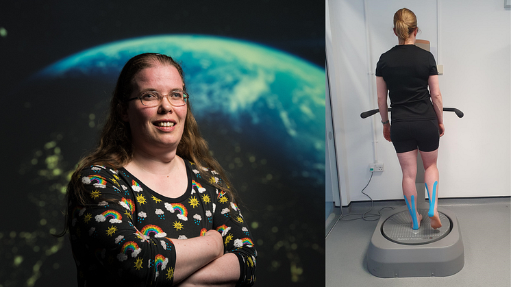 Northumbria University's Dr Kirsty Lindsay (left) and the computerised platform she will be asking volunteers to use during the experiment she is carrying out at the Life Science Centre