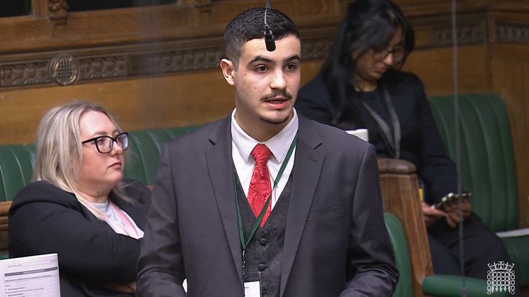 Samir Aabidou, Bury’s Member of Youth Parliament, talking in the debate about political education.