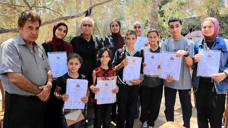 De barn vars noveller nu publicerats i boken ”Här var vårt hus – barns berättelser från Gaza”. Foto: Shrouq Doghmosh