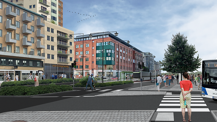 Illustration över hur Östra Bangatan kommer se ut när arbetet med att anpassa gatan för Citylinjen är färdigt. Bild: Örebro kommun