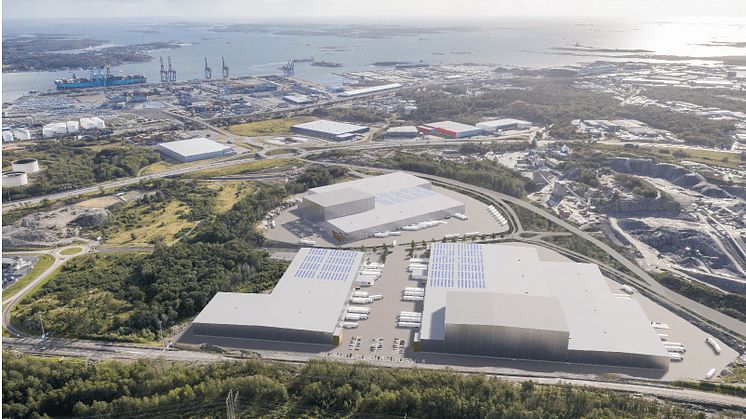 Early artist's depiction of the new logistics park where OneMed will be the first tenant. Image: Castellum/Gothenburg Port Authority.