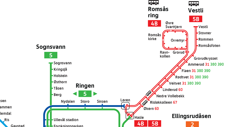 Buss for bane på linje 4 og 5