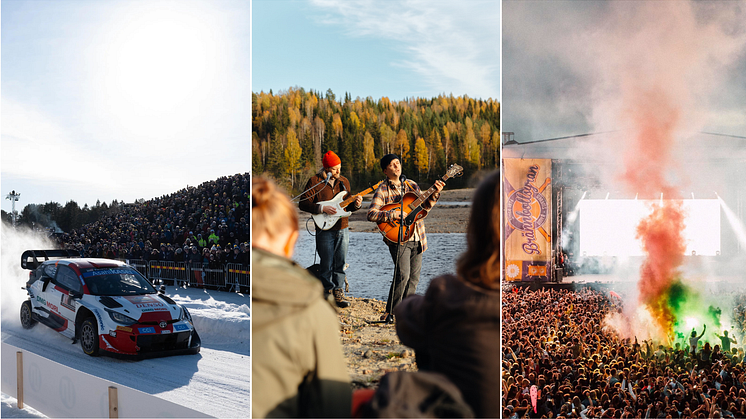 Rally Sweden, Hajka och Brännbollsyran är några av Umeås evenemangshöjdpunkter 2025. Foto: Philip Avesand, Amanda Sveed och Homerun Festivals