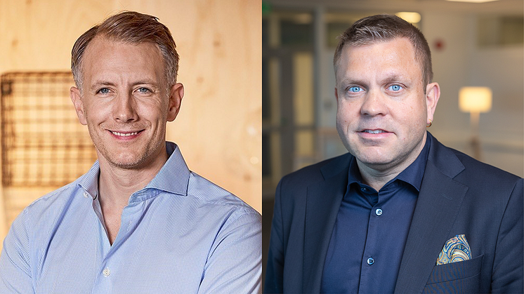 Henrik Lönnevi, vd på Kivra, och Mikael Svensson, bolagschef på Hogia, samarbetar för att skapa hållbara lösningar för fastighetsbranschen.
