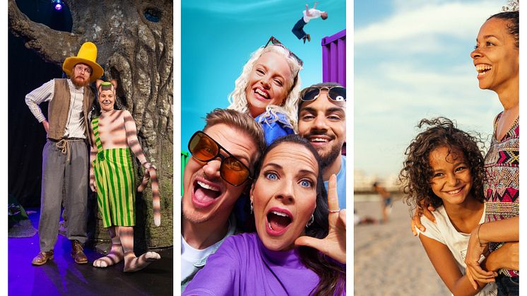 Barnkulturhuset Funnys Äventyr, foto Ulf Stjernbo. Programledarna i Sommarlov i SVT, foto Christoffer Lomfors/SVT. På Ribersborgsstranden, foto Apelöga/Malmö stad.