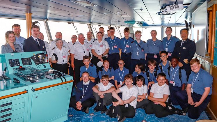 Dover and Deal Sea Cadets on the Bridge with Captain Rommel Pineda (right) 