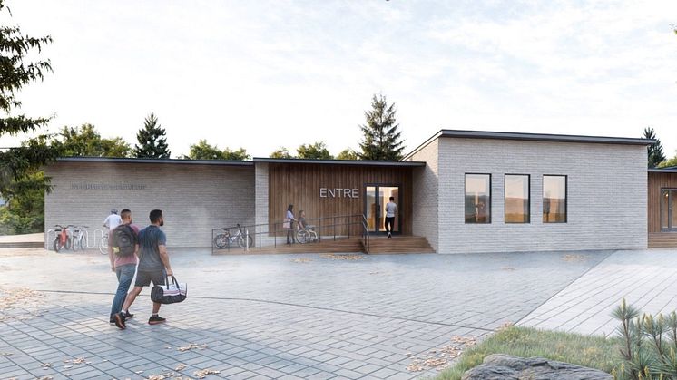 Arkitektskiss av möjlig gestaltning av ny byggnation i Skrylle. Illustration: View Arkitekter.