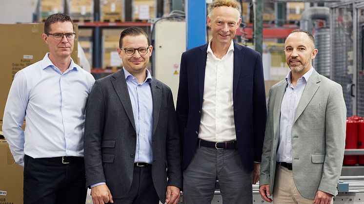 Frän vänster: Johan Wiksäter, produktionschef Presto, Gustav Paringer Head of M&A Presto, Filip Bjurström, VD Presto och David Lopez VD Eurofesa