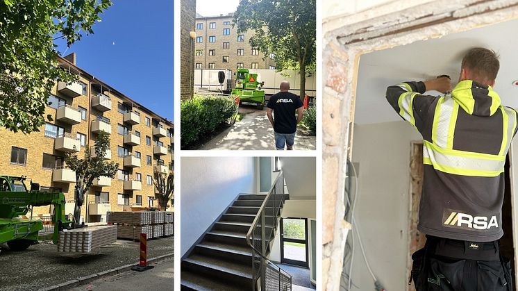 När vi besöker flerbostadshusen Klostret och Kapellet pågår omdragning av el i en av de 89 lägenheterna. 