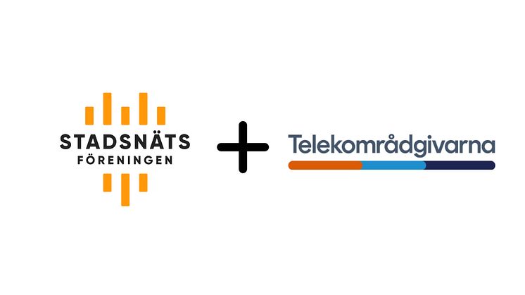 Stadsnätsföreningens logotyp ett plustecken och Telekområdgivarnas logotyp