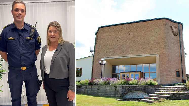 Ted bäck och Camilla Haataja samt tallåsaulan i Katrineholm.