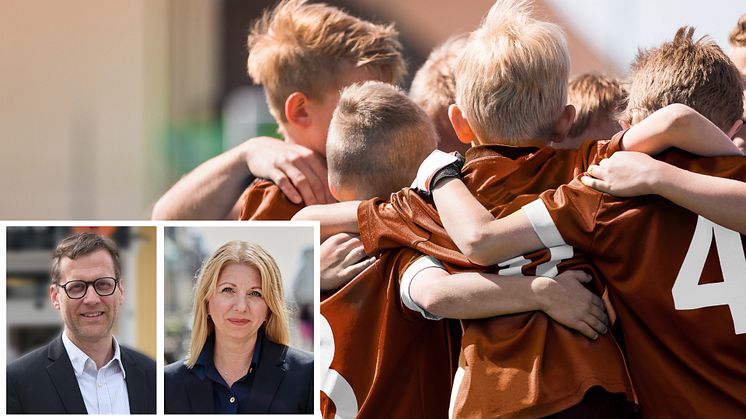 Barn som spelar fotboll, inklippta bilder på Mattias Lundvist och Erika Mattsson