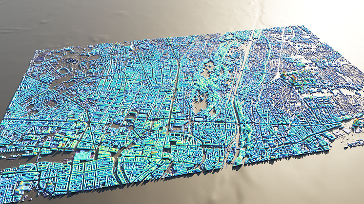Michael Recla, ein Doktorand von Prof. Schmitt, erstellte mit Hilfe des SAR2Height-Verfahrens dieses Bild von München. Dazu hat er ein hochauflösendes SAR-Bild des deutschen TerraSAR-X-Satelliten verwendet und das Ergebnis in einem 3D-Viewer dargeste