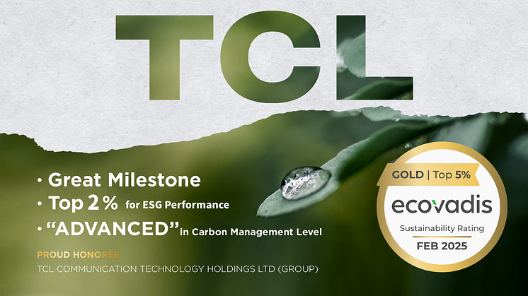 TCL modtager Gold Rating fra EcoVadis 2025 Gold.