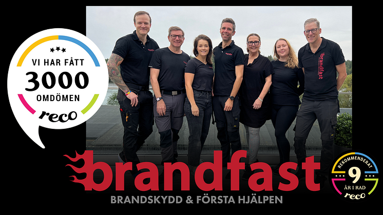 Brandfast firar 3000 kundomdömen på Reco.se - Stort tack till alla kunder!