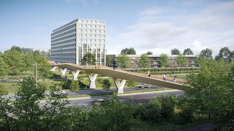 Så kan en ny gång- och cykelbro över Österleden se ut. Visionsskiss: Rundquist Arkitekter