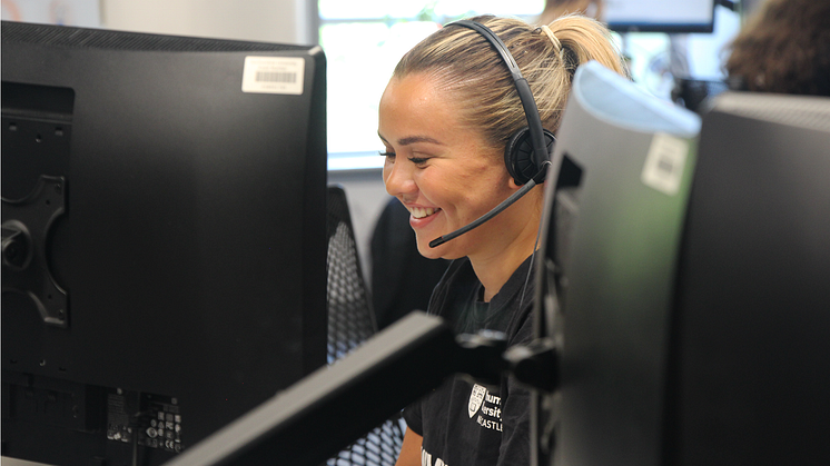 A member of staff answering calls on Northumbria University's Clearing Hotline