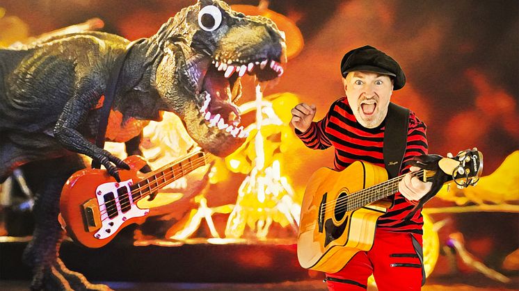 Barnfavoriten Pappa Kapsyl intar Gevaliasalen i Gävle Konserthus på söndag med sin dinosaurierock