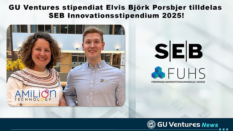 På bilden från vänster: Dr. Alesia A. Tietze, grundare AMiLion Technology AB, Elvis Björk Porsbjer, SEB Innovationsstipendiat 2025 