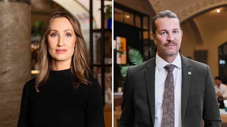 Carola Russmark, vd för Fastighetsmäklarförbundet och Johan Linde, styrelseordförande för Fastighetsmäklarförbundet.