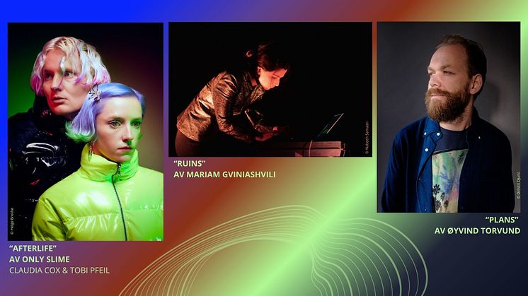 Tre likeverdige priser for Årets verk 2024 går til komponistene Only Slime (© Helge Brekke), Mariam Gviniashvili (© Nabeeh Samaan) og  Øyvind Torvund © Dimitri Djuric